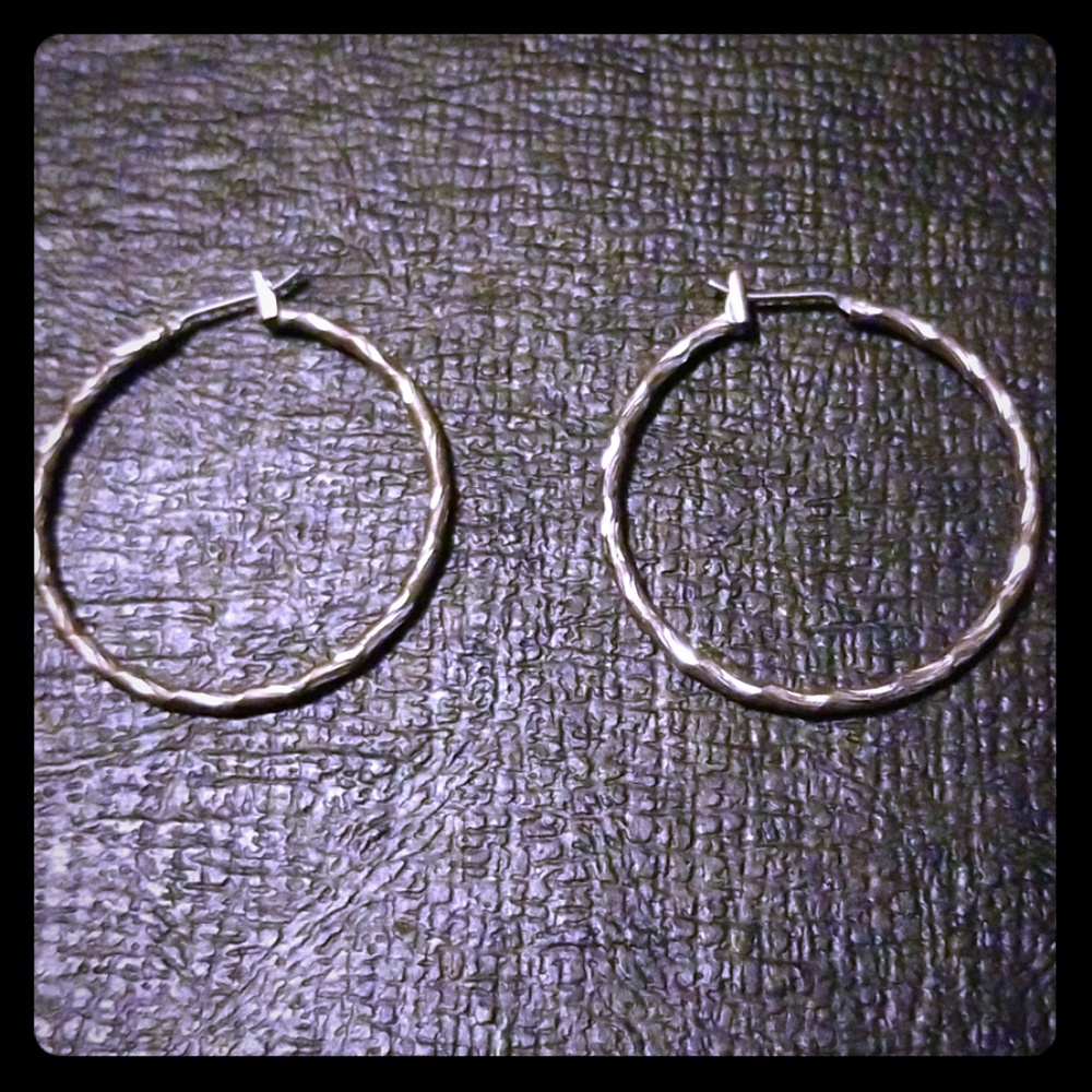 Medium size silver shiny hoop earrings